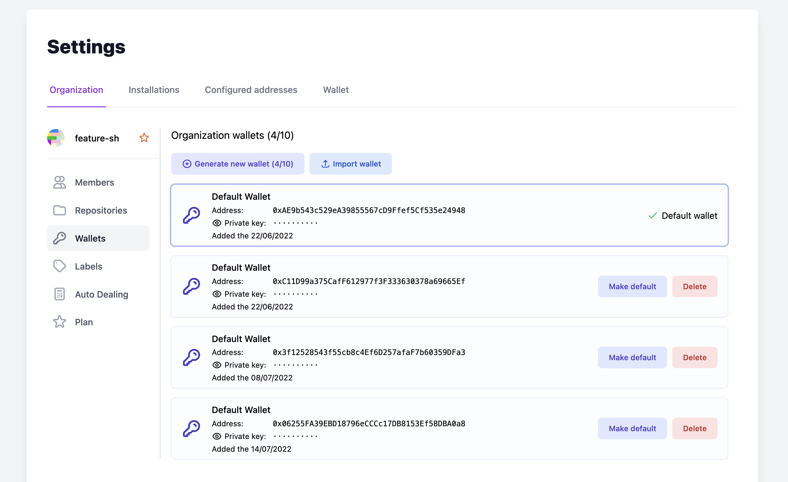 Organization wallets